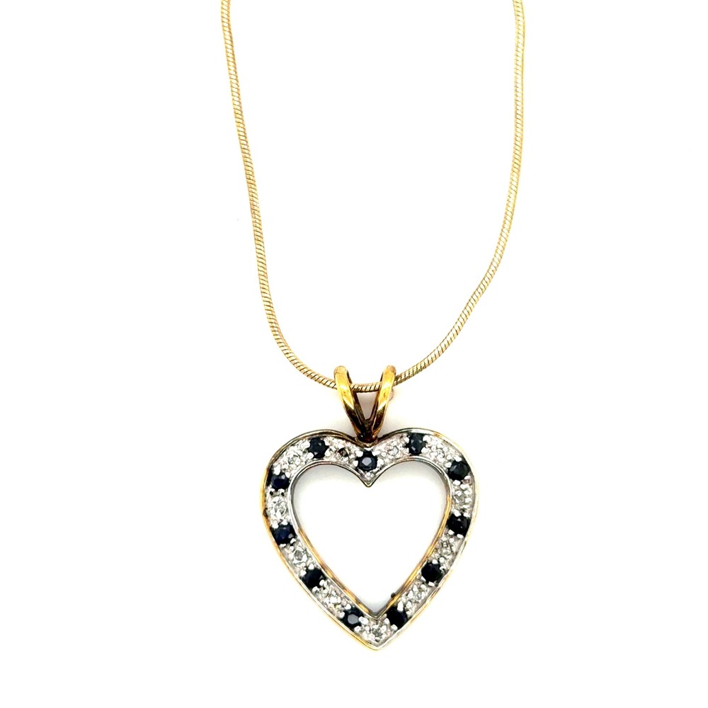 Gold Over Sterling Silver 925 Open Heart Blue White Stone Snake Chain Necklace